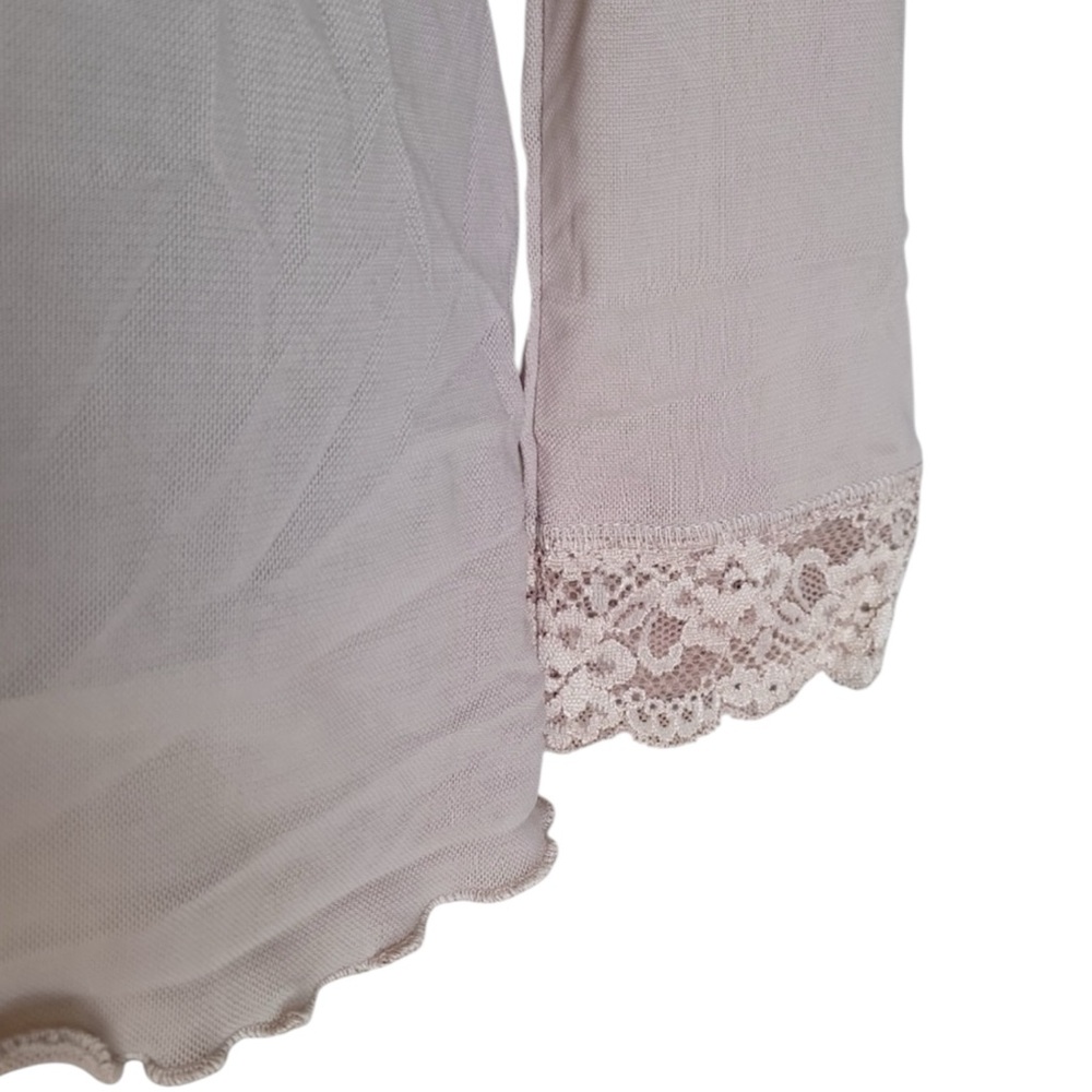 LOGO by Lori Goldstein Sheer Lace Trim Long Sleeve Top in Beige Size XL - Picture 9 of 11